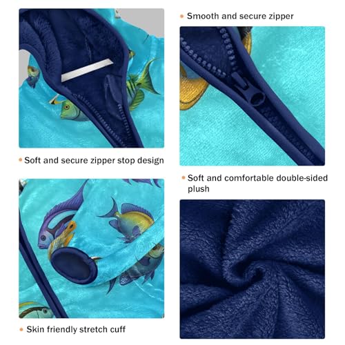 Colorful Fish on Blue Background Toddler Fleece Jacket Girl Boys Hooded Fleece Jacket Coat Warm Outwear Zip-up 3-10T3