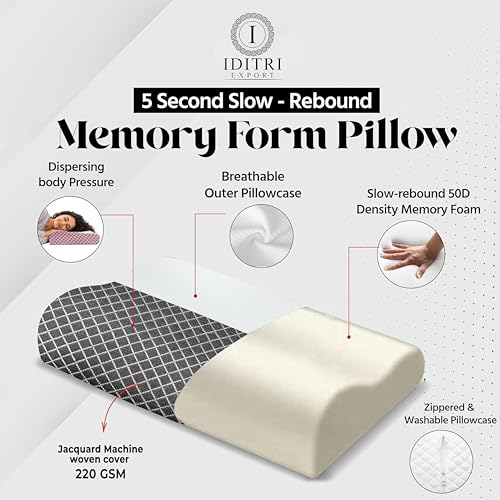 Image of Cervical Neck Pillow, Memory Foam Contour Pillow for Sleeping, Orthopedic Support for Side and Back Sleepers, Slow Rebound, Washable Cover, Black, 48 x 30 cm, Home Use Plus