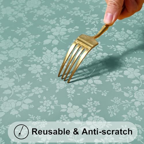 Image of Smiry Heavy Duty Vinyl Fitted Tablecloths for 8 Foot Rectangle Tables | Elastic Waterproof Fitted Tablecloths, Wipeable Washable Table Cover for Kitchen, Dining, Camping (Teal, 30 inch x 96 inch)