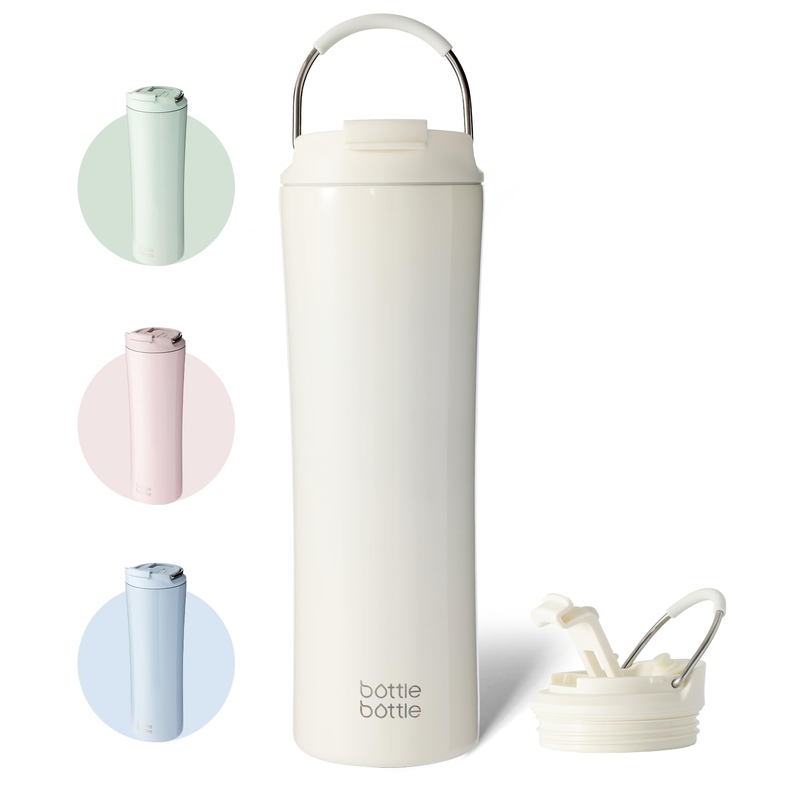 BOTTLE BOTTLE Insulated Water Bottle Coffee Tumblers with Dual-use Lid and Straw Double Walled Iced Travel Coffee Mug for Woman and Man 24oz Stainless Steel Tumbler with Handle