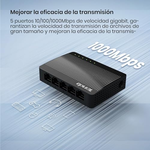 Image of Tenda SG105, 5 Port Gigabit Switch, Unmanaged Home Ethernet Switch, Office Ethernet Splitter, Plug & Play, Plastic Case, Desktop / Wall-Mount, Fanless Quiet, Limited Lifetime Protection