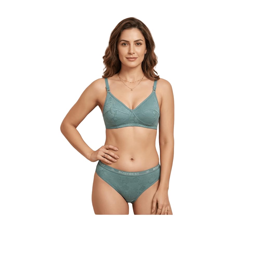 Women's Lace Bikini Bra & Panty Set | Non-Wired Non- Padded Bra | Adjustable Straps | Soft Stretch Everyday Lingerie Set-picture-13