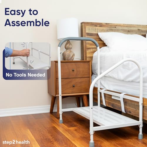 Image of step2bed Bed Step Stool for Adults - Adjustable Bedside Platform with Safety Handle, Motion Sensor Light & Wide Base, Bedside Steps for Beds and Seniors