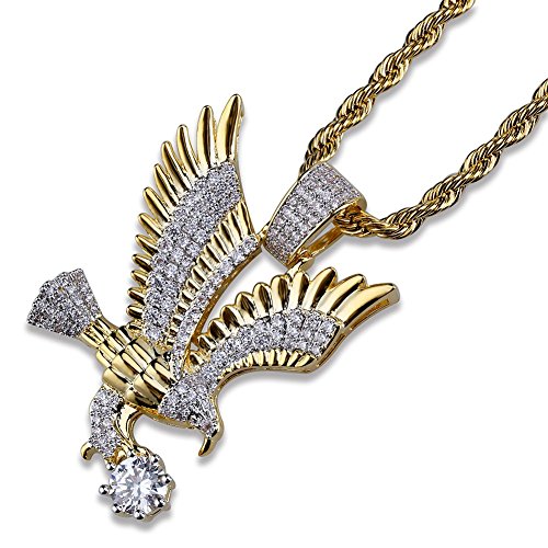 TOPGRILLZ Goat Chain Gold Necklace for Men Eagle Chain Rope Iced out Cubic Zirconia 14K Gold Plated Stainless Steel Necklace 24" Birthday Gifts3