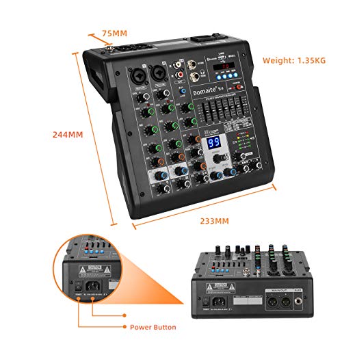 6-Kanal-Mixer 99 Effekte 7-Band-EQ Bluetooth-Studio-Audio-Mixer für PC-Aufnahmeeingang, XLR-Mikrofonbuchse, 48V-Strom… - Image 4