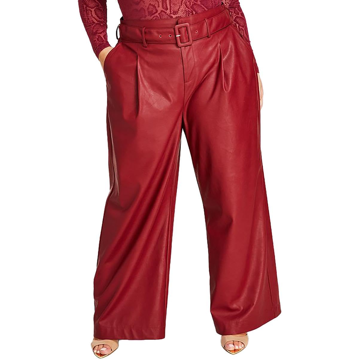 Nina Parker Womens Plus Faux Leather Wide Leg Pants