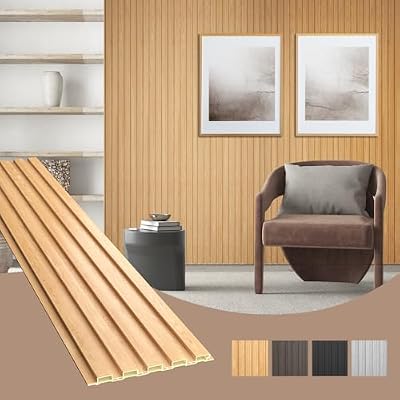OUZUGIE WPC Acoustic Slat Wall Paneling, 8-Pack 96 x 6 Inches 3D Wall Panels for Interior Wall Decor,Living Room,TV Background,Study Room,Office Spaces,Bedroom,Low Grille (Oak)