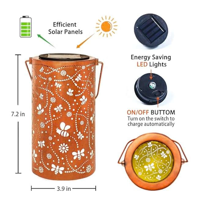 Bee Solar Lanterns Outdoor Waterproof Hanging Solar Lights Bee Gifts for Women Men Metal Decorative LED Bee Lanterns for Garden Decor,Yard,Patio,Lawn,Tabletop,Pathway,Landscape