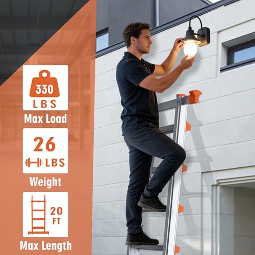 Image of A Frame Ladder, 20FT Aluminum 6 Step Ladder Foldable, 330LBS, Silver Orange