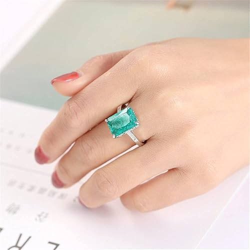 Miniatura 2 de 925 Sterling Silver Saudi Star Ice Zircon Ring Green Gemstone Ring Square Cut CZ Diamond Ring Eternity Engagement Wedding Band Ring Promise Ring for