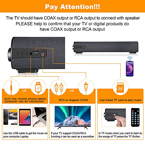 Sound Bars For Tv/Pc, 16.9" Outdoor/Indoor Mini Soundbar With Wired & Wireless Bluetooth 5 Speaker, 2 X 5 W Sound Bar With Subwoofer For Small Room, Coax/Aux/Rca/Tf Card And Remote Control (Updated) #TOP3