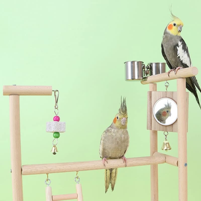 Percha para pájaros Soporte de Percha for pájaros, Soporte Juegos for Loros con Espejo Escalera, Juguete for Masticar y Tazas alimentación