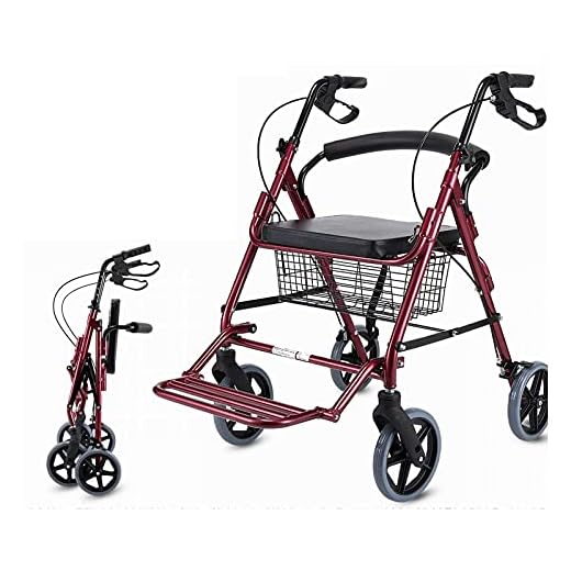 Adjustable Handle Height Foldable Rolling Walkers Lightweight Rollator with Seat Basket Brake Fooetrest 8inch Wheels