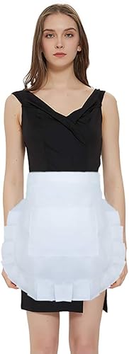 TOPTIE Delantal de cintura blanca con bolsillo, disfraces de Navidad, delantal para cocinar, hornear, jardinería, trabajo, Blanco