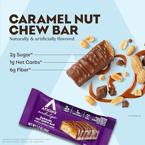 Image of Atkins Endulge Caramel Nut Chew Bar, Dessert Favorite, 1g Sugar, Good Source of Fiber, 5 Count