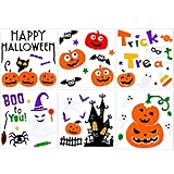JOICEE 6pcs Halloween Gel Window Clings - Pumpkins Ghost Bats Spider Trick or Treat Decals for Home & Classroom