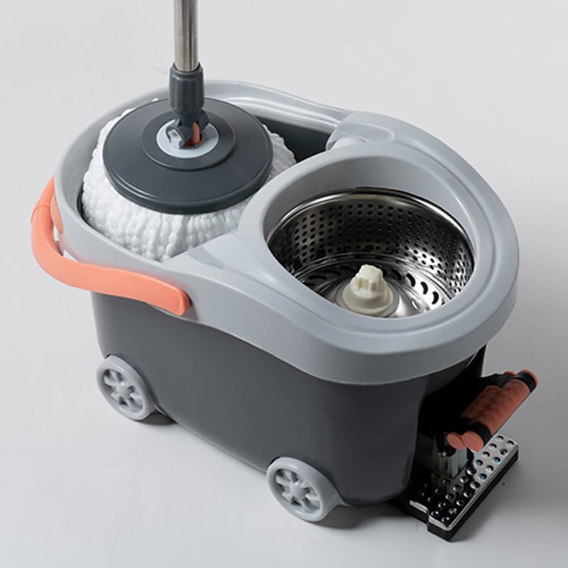 Holic Spin Mop Prime with Big Wheels and Stainless Steel Wringer and Foot Pedal, Mop with Bucket for Floor Cleaning System 360° Flexible,2 Microfiber Refills, Big Size (Pedal Mop)