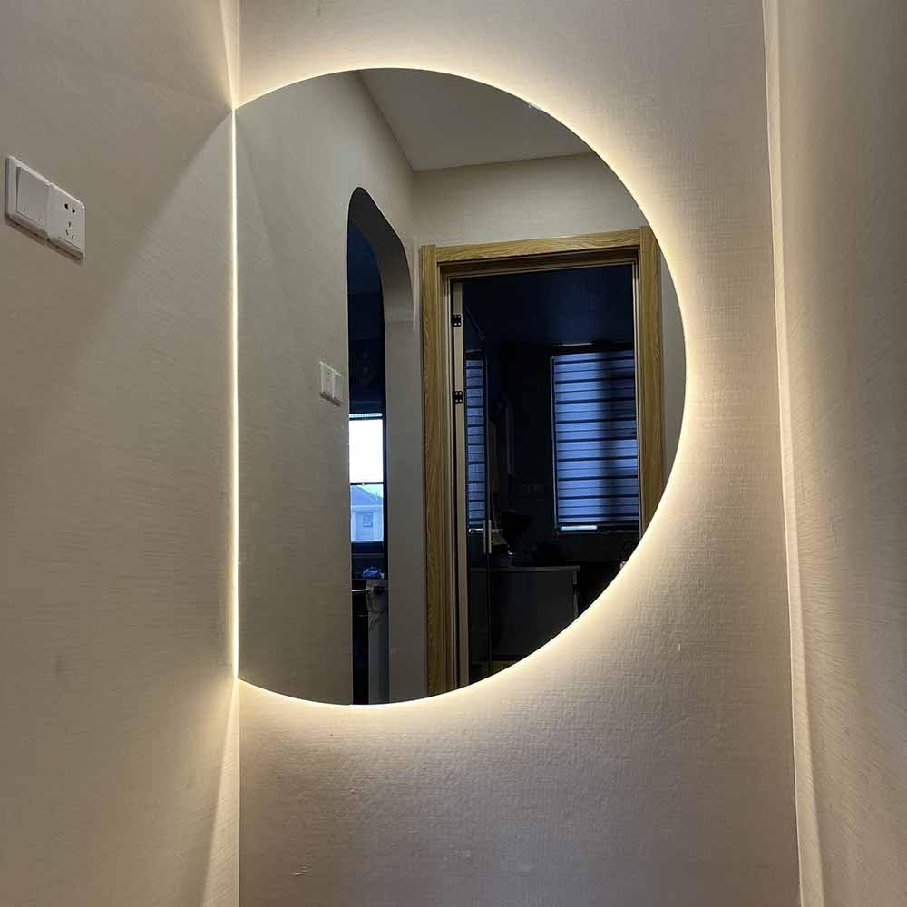 Halfronde badkamerspiegel, LED-verlichte make-upspiegel met achtergrondverlichting, wandmontage [IP44-geclassificeerd] (kleur: warm licht, maat: 500 mm wandspiegel