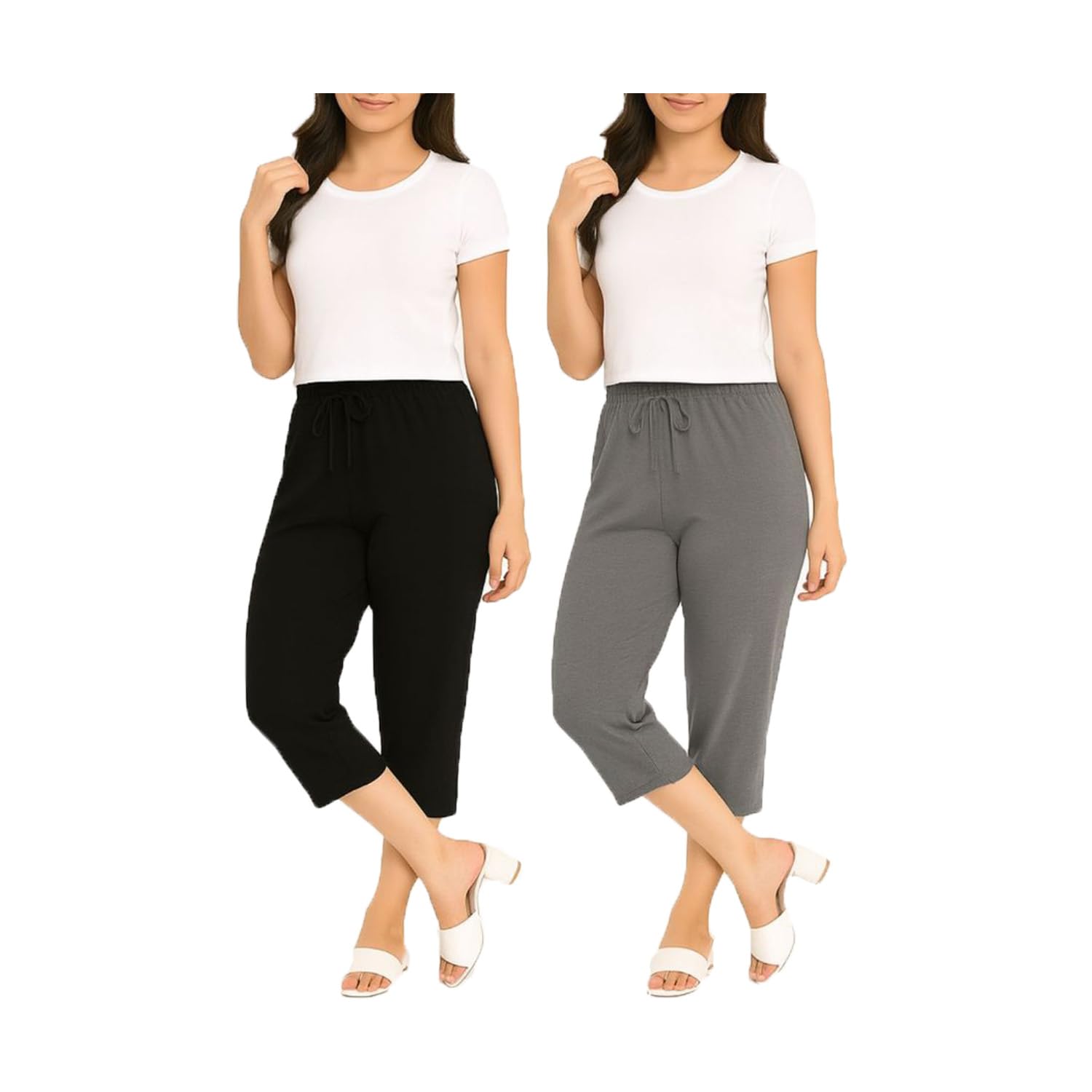 brand flex Women's Cotton Plain Capri Pants, Loose Yoga Pants for Girls (Combo Pack of 2)-picture-15
