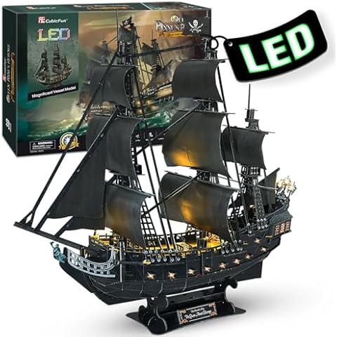 CubicFun 3D Pirate Ship Model with LED Lights Cover