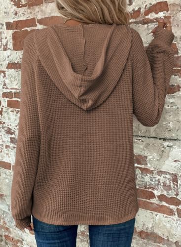 Image of Dokotoo Hoodies for Women Waffle Knit Button V Neck Casual Sweatshirt Tops