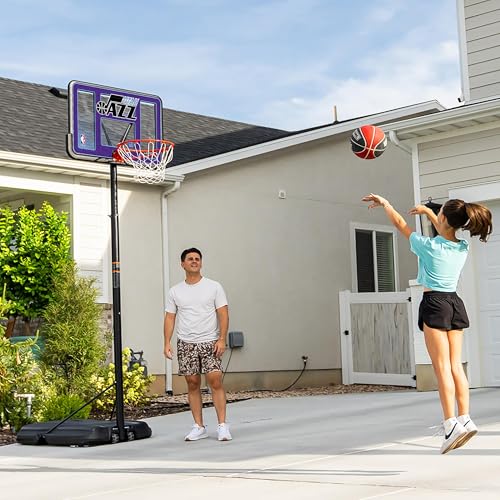 Image of Lifetime NBA Utah Jazz Portable Basketball Hoop, Adjustable Height 7.5-10 Ft, 44 Inch Shatterproof Fusion Backboard, Base with Wheels