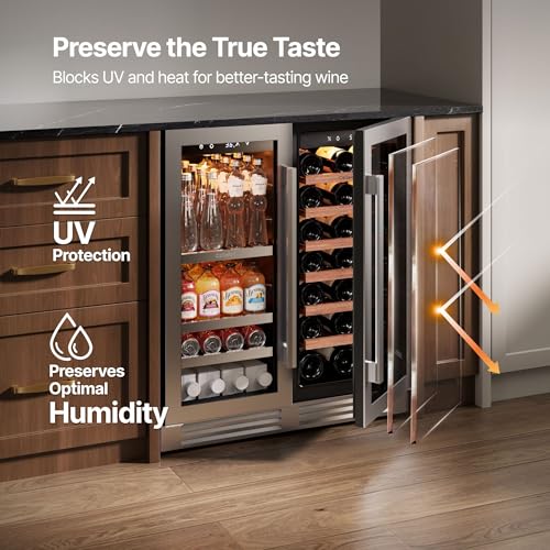 Image of Ca'Lefort 30 Inch Wine & Beverage Refrigerator - 80 Can & 33 Bottle | 36-72F Touch Control, Dual-Pane Glass Door, Adjustable Shelves, 3 Color LED, Built-In or Under Counter for Home Bar Kitchen