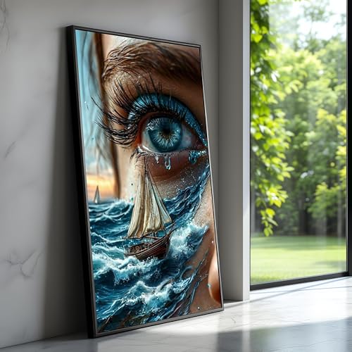Toile œil océanique peinture nautique voilier affiche paysage marin bleu 30x50 cm