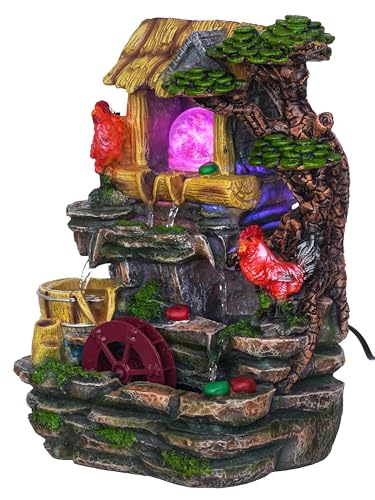 Image of Polyresin Hen Design Tabletop Indoor 3 Steps Water Fountain for Home Decor with LED, Speed Controller Pump & Crystal Ball (Size: 24 x 19 x 34 CM |Colour: Multi | Weight: 1800 Gram)