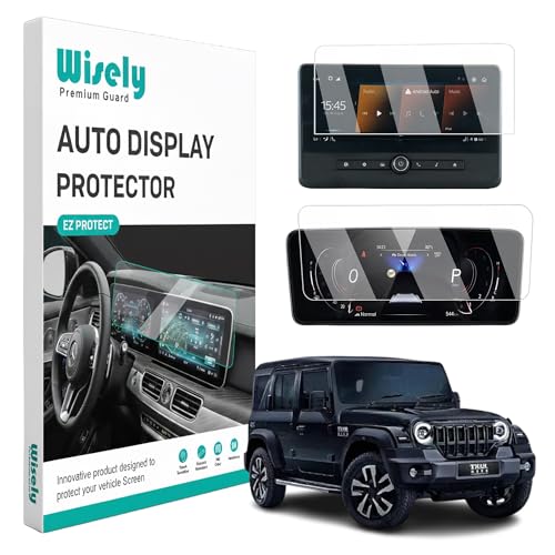 Image of Wisely 2Pcs - Screen Guard for MAHINDRA THAR ROXX Car - 10.25 INCH DISPLAY INFOTAINMENT + 10.25 INCH INSTRUMENT CLUSTER Protector Fit AX3L AX5L AX7L - Stereo Accessories - Touch Responsive - HD Clear