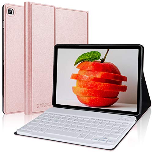 KVAGO Teclado Funda para Samsung Galaxy Tab S6 Lite 10.4 Pulgadas 2020,(Diseño Español Ñ) Teclado con Bluetooth Inalámbrico con Inteligente Funda Case para SM-P610/P615,Oro Rosa