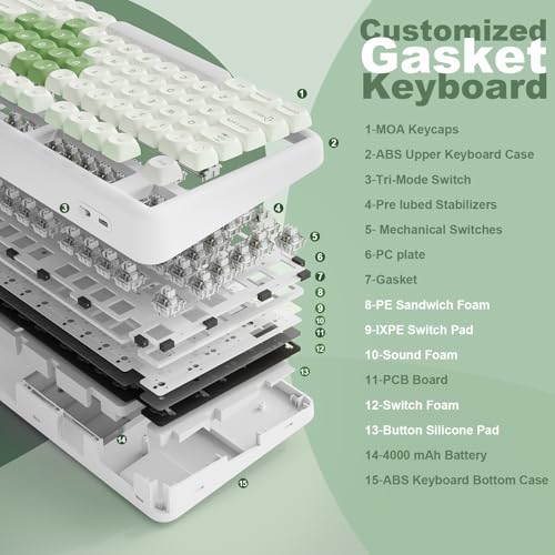 Image of YUNZII B87 Wireless Mechanical Keyboard,QMK /VIA Programmable,TKL Layout 87 Keys,BT /2.4G /USB-C,Hot Swap Gasket Mount RGB Backlit Gaming with Wrist Rest for Win /Mac (Matcha Heart, Milk V2)