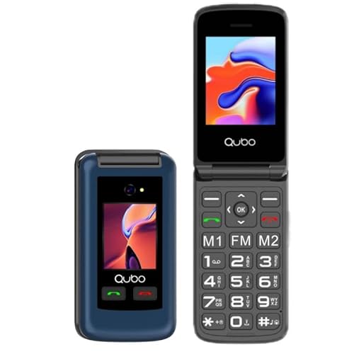Qubo GSM Telefono Cellulare per Anziani,Flip phone Telefoni Cellulari Tasti Grandi,Volume alto,Funzione SOS, 2.4"+1.77 Contatti con Immagini,Chiamata Rapida,Cellulare anziani Blu