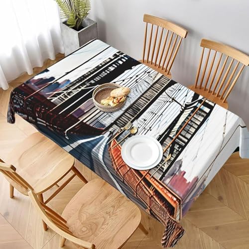 Tizhweqo Mantel Mesa Cuadrada Puente de Brooklyn, Manteles Antimanchas Nueva York, 3D Impresión Mantel Impermeable Lavable para Cocina Salón Comedor, 150x150 cm ZB605