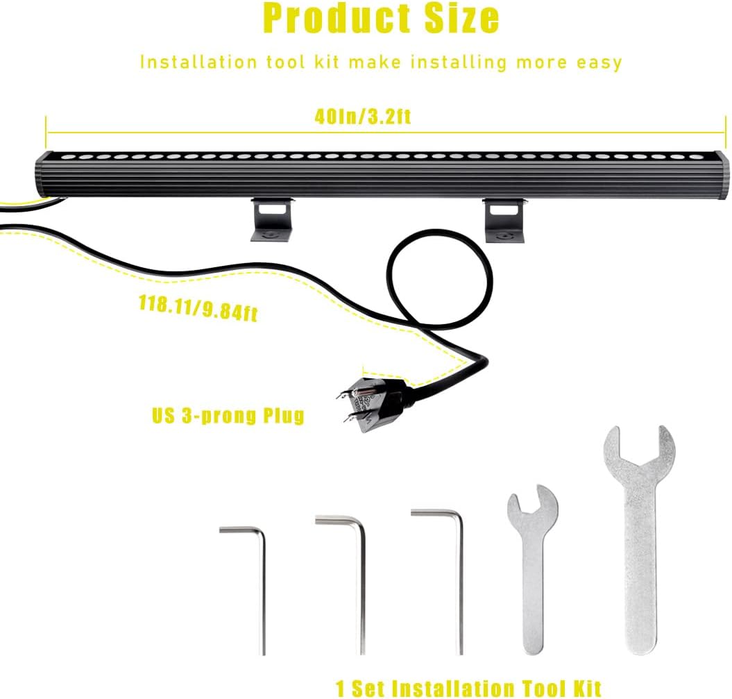 New Upgraded Wall Washer Lights, 36W 5000K Daylight White, 120V, 3.2ft/40" Linear LED Light Bar, IP65 Waterproof Plug In Stage Light For Outdoor/Indoor Projects