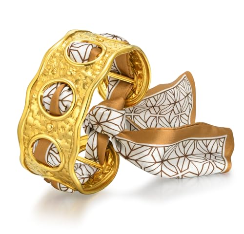 Gros Bracelet Manchette Femme Or - Acier Inoxydable Bracelets Bangle Creux et Ruban Motifs de Géométriques, Cadeau pour Femmes Bijoux Large Bracelets Doré...