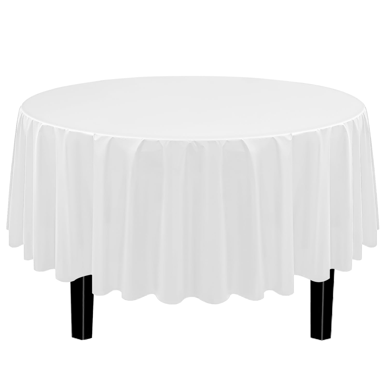 Fixwal Round Plastic Tablecloth Disposable, 12 Pack 84 Inch White Round Tablecloth, Table Cloth for Parties Picnic Birthday Wedding Banquet