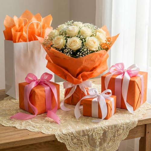 Image of Bobobag 100 Sheets Orange Tissue Paper 20 inchX14 inch Tissue Paper for Gift Bags, Gift Wrapping Tissue, Christmas Tissue Paper Anniversary Holiday Decoration Arts Craft