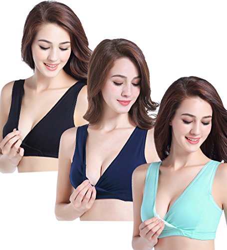 Image of CAKYE 3 Pack Maternity Nursing Sleep Bra Breastfeeding Cotton Bralette