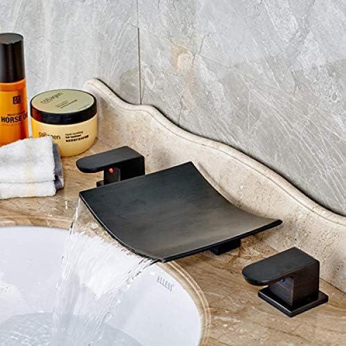 Robinet de lavabo bronze huilé 3 trous mitigeur vasque salle de bain deux poignées
