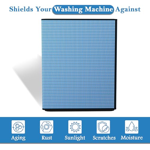 Image of Kuber Industries PVC Fully Automatic Washing Machine Cover Top Load | Dustproof Top Load Washing Machine Cover - Ideal for 6 kg, 6.5 kg, 7 kg | Barik Check Design - Blue