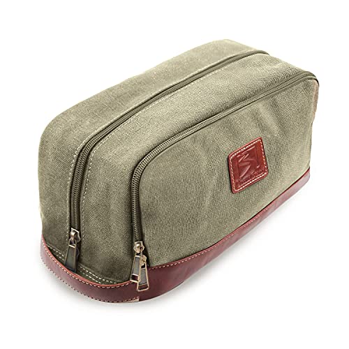 Travel Toiletry Bag for Men and Women, Canvas Toiletry Organizer Water-Resistant Vegan Leather, Hanging Dopp Kit Shaving Bag for Toiletries Accessories