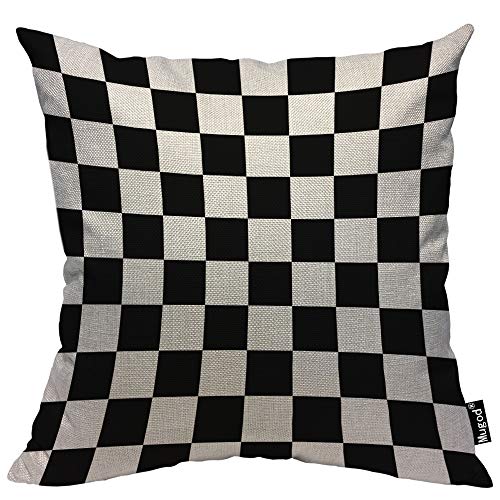 Mugod Checkerboard Decorative Throw Pillow Cover Case Geometric Checkered Plaid Pattern Black and White Cotton Linen Pillow Cases Square Standard Cushion Covers for Couch Sofa Bed 18x18 Inch