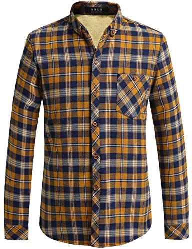 SSLR Camisa de Cuadros Leñador con Forro Polar Térmico Invierno para Hombre (X-Large, Amarillo) Cover