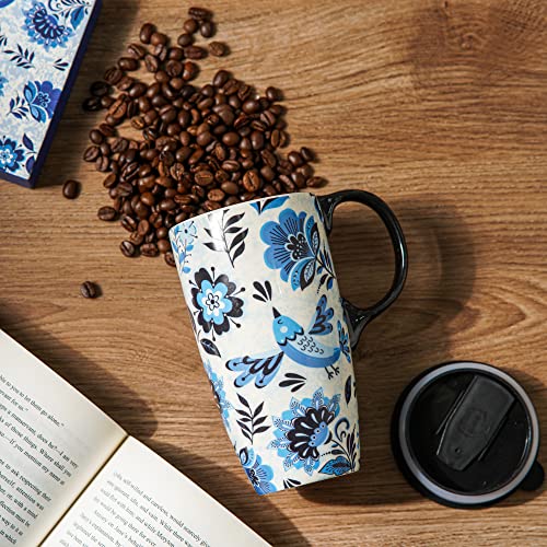 Topadorn Ceramic Mug with Lid and Gift Box Latte Mug Coffee Cup,17oz.Blue Bird - Image 4
