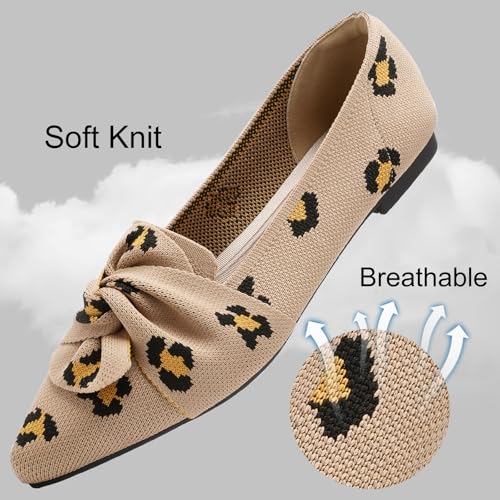 Image of HIULYCENCE Flats for Womens Pointed Toe Ballet Flats with Bow Comfortable Knit Dressy Flats