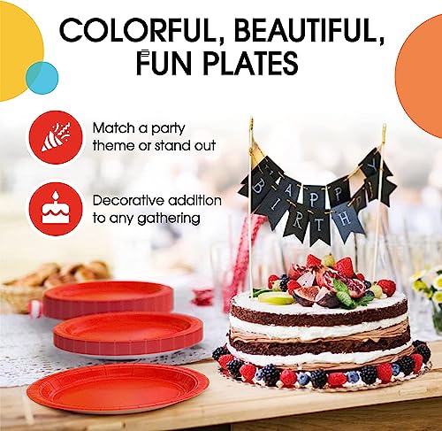 Image of PRETTY UR PARTY Red Paper Plates, 9inch Biodegradable Round Party Plates, Disposable Paper Plates for Cakes, Dessert, Snack, Fruits, 9 inch - Pack of 20 pcs