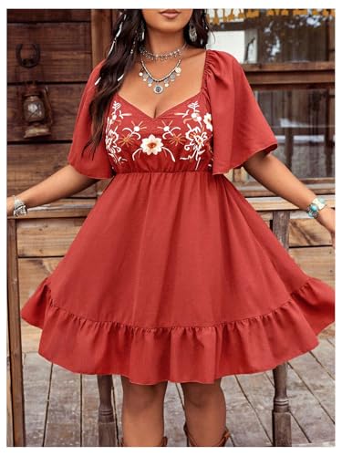 Image of Verdusa Women's Plus Size Western Boho Floral Dress Cowgirl Country Concert Vacation Outfits Flowy Summer Dresses