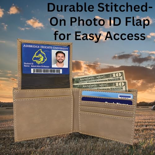 Leather Wallet with RFID Blocking – Patriotic American Gift for Him – Engraved Leatherette Wallet for Men – American Flag, Vintage Style - Luxury Gift Box (We The People, Black/Silver)3