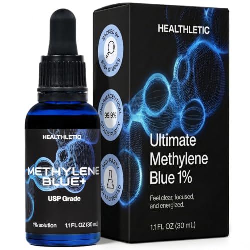 HEALTHLETIC Methylene Blue Drops - USP Pharmaceutical Grade 1% Solution Made in USA - Supports Mental Clarity Focus & Cellular Energy - 3rd Party Tested with COA - No Formaldehyde (30ml / 1.1 fl.oz)